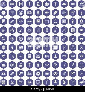100 meeting icons hexagon purple Stock Vector