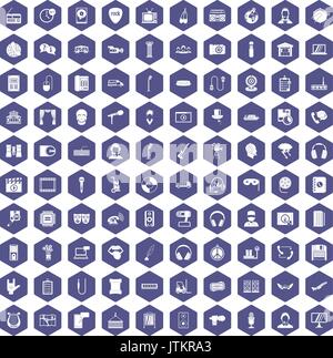 100 microphone icons hexagon purple Stock Vector