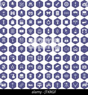 100 mirror icons hexagon purple Stock Vector
