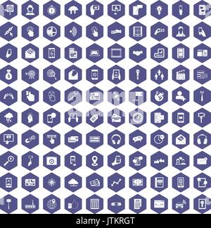 100 mobile icons hexagon purple Stock Vector