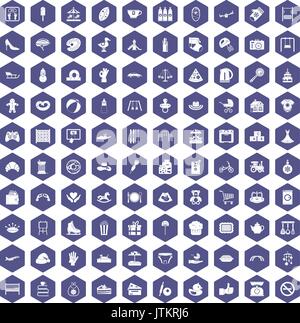 100 mother and child icons hexagon purple Stock Vector