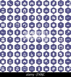 100 motherhood icons hexagon purple Stock Vector