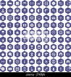 100 motorsport icons hexagon purple Stock Vector