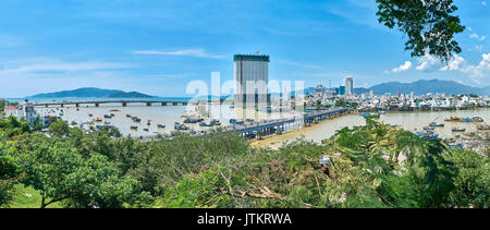 Panorama from the Po Nager Cham Tower hill to the City of Nha trang, Vietnam. Stock Photo