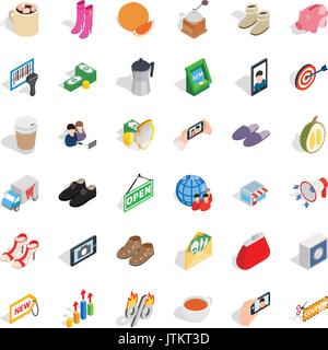 Woman shop icons set, isometric style Stock Vector