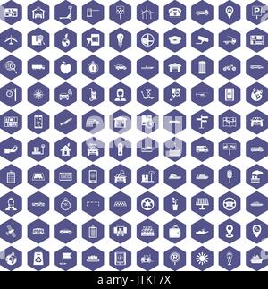 100 navigation icons hexagon purple Stock Vector