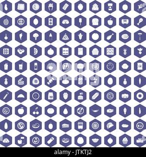 100 nutrition icons hexagon purple Stock Vector