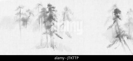 Chinese painting pine trees landscape Stock Photo