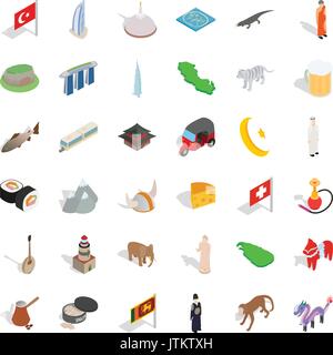 World architecture icons set, isometric style Stock Vector