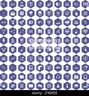 100 on-line seminar icons hexagon purple Stock Vector