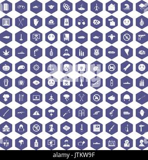 100 oppression icons hexagon purple Stock Vector