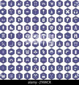100 outfit icons hexagon purple Stock Vector