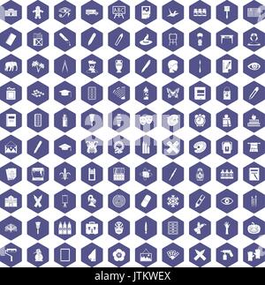 100 paint school icons hexagon purple Stock Vector