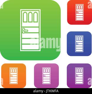 Wooden door with three glasses set collection Stock Vector