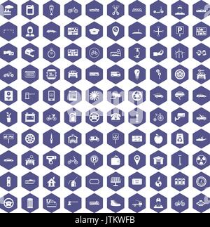 100 parking icons hexagon purple Stock Vector