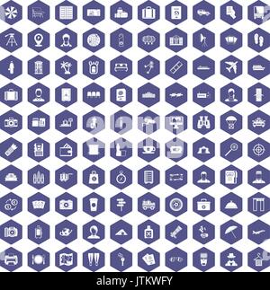 100 passport icons hexagon purple Stock Vector