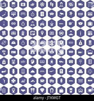 100 paying money icons hexagon purple Stock Vector