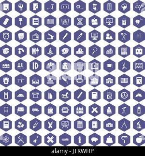 100 pensil icons hexagon purple Stock Vector
