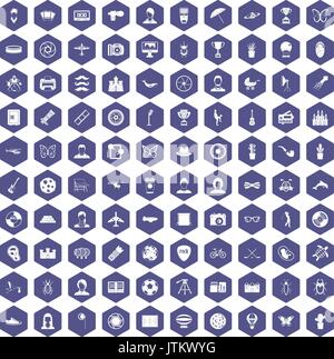 100 photo icons hexagon purple Stock Vector