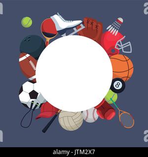 color background with circular frame and icons elements sport around Stock Vector