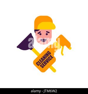 Cleaning service logo. rubber plunger and cleaning agent. cleanup emblem Stock Vector