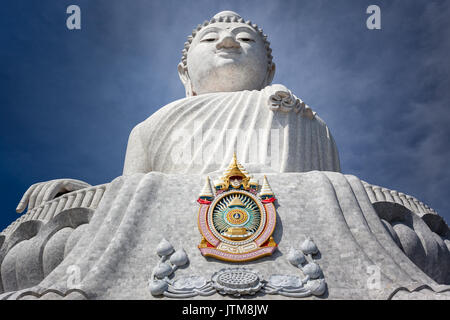 Phuket Big Buddha is a massive white marble statue on the peak of mount Nagakerd, Chalong Phuket, Thailand