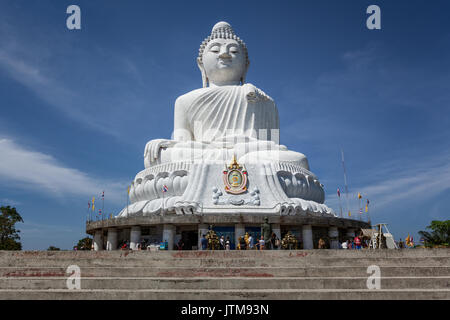 Phuket Big Buddha is a massive white marble statue on the peak of mount Nagakerd, Chalong Phuket, Thailand