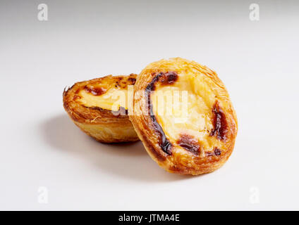 Custard tarts on white background Stock Photo