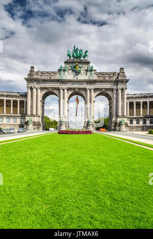 Brussels, Belgium. Parc du Cinquantenaire with the Arch built for Beglian independence in Bruxelles. Stock Photo