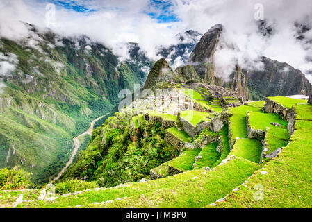 Machu Picchu, Peru - Ruins of Inca Empire city and Huaynapicchu Mountain, Sacred Valley, Cusco. Amazing place of South America.