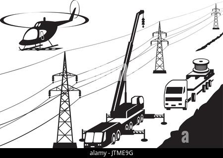 Electrical transmission line maintenance and repair Stock Vector