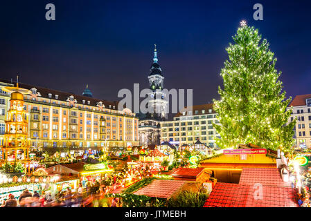 DRESDEN, SAXONY / GERMANY -  17 DECEMBER 2016: People visit Christmas Market  Striezelmarkt in Dresden, Germany. Christmas fair, European traditions. Stock Photo