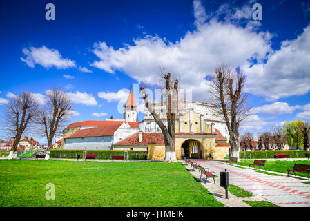 Prejmer, Romania and medieval fortified Saxon church in Brasov county landmark of old Transylvania Stock Photo