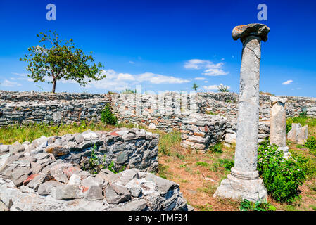 Histria, Romania - Ruins of ancient Greek colony city of Istros established by Milesian settlers. Dobruja, Black Sea. Stock Photo