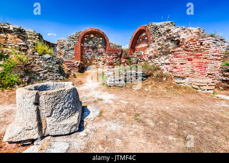 Histria, Romania - Ruins of ancient Greek colony city of Istros established by Milesian settlers. Dobruja, Black Sea. Stock Photo