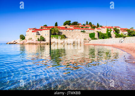 Sveti Stefan, Montenegro. View with fantastic small island on the Adriatic Sea coast, Budva city region. Stock Photo