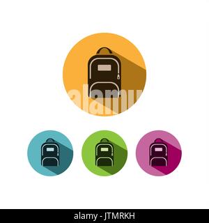 Backpack icon with shadow on colored circles Stock Vector