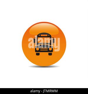 Bus school icon on an orange button Stock Vector