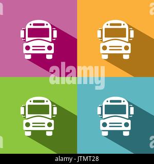 Bus school icon with shadow on colored backgrounds Stock Vector