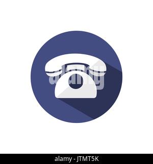 Classic phone icon with shadow on a dark blue circle Stock Vector