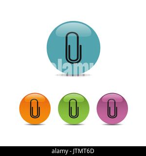 Clip icon on colored buttons and white background Stock Vector