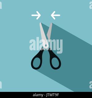 Closed scissors icon with shadow on blue background Stock Vector