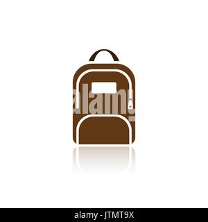 Color backpack icon with reflection on white background Stock Vector