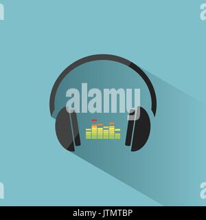 Color headphones with music icon on blue background and shadow Stock Vector