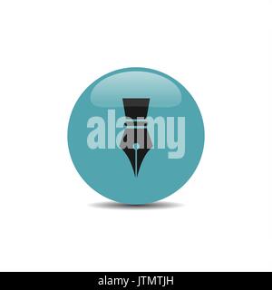 Fountain pen icon on a blue bubble with shadow Stock Vector