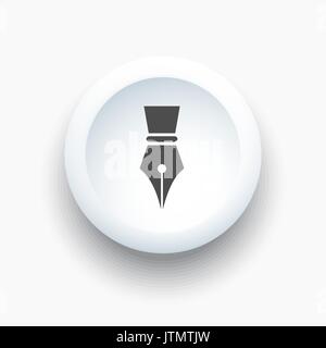 Fountain pen icon on a white 3D button Stock Vector