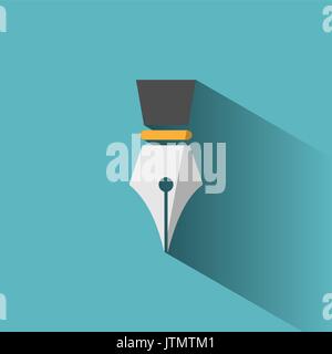 Fountain pen icon with shadow on blue background Stock Vector