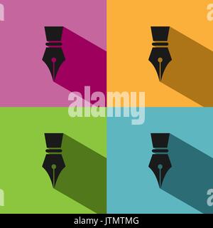 Fountain pen icon with shadow on colored backgrounds Stock Vector