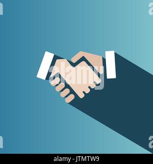Handshake icon with shadow on a blue background Stock Vector