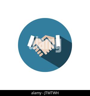 Handshake icon with shadow on a blue circle Stock Vector
